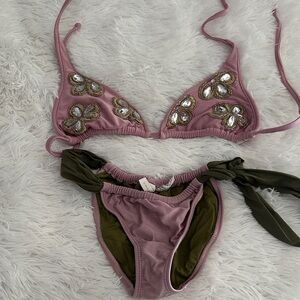 Vix Mauve and Olive Floral Bikini Set